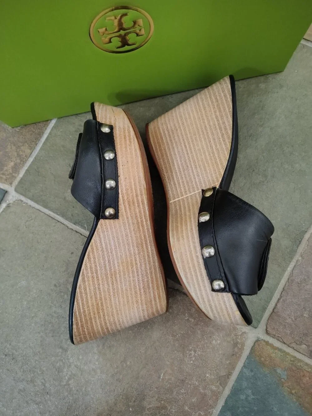 Tory Burch Black Leather Wedge Sandal